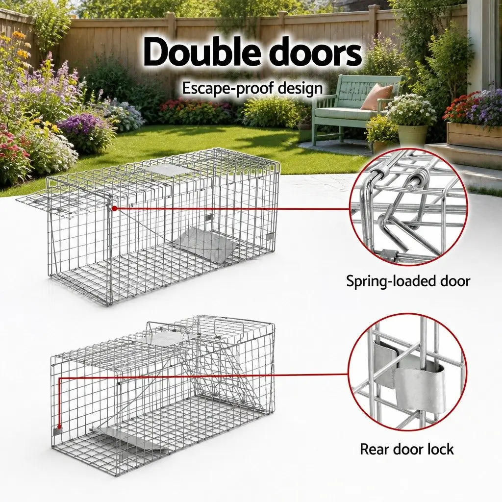 Large Humane Animal Trap Cage Possum Pest Control Collapsible 150x50cm Silver