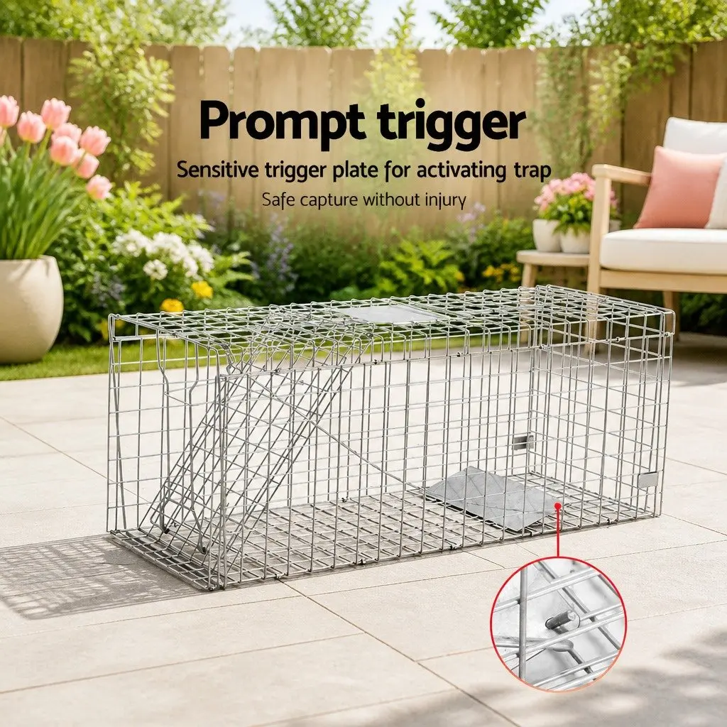 Large Humane Animal Trap Cage Possum Pest Control Collapsible 150x50cm Silver