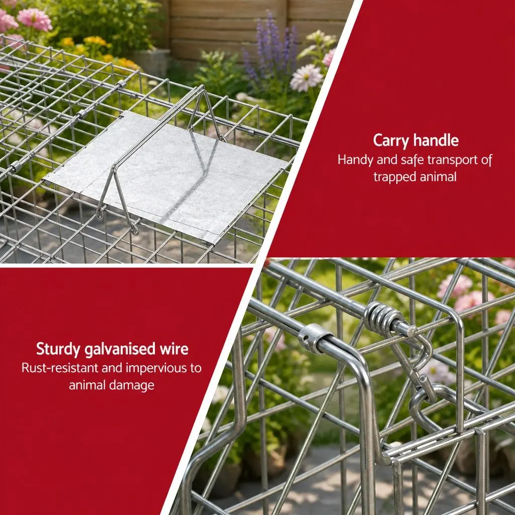 Large Humane Animal Trap Cage Possum Pest Control Collapsible 150x50cm Silver