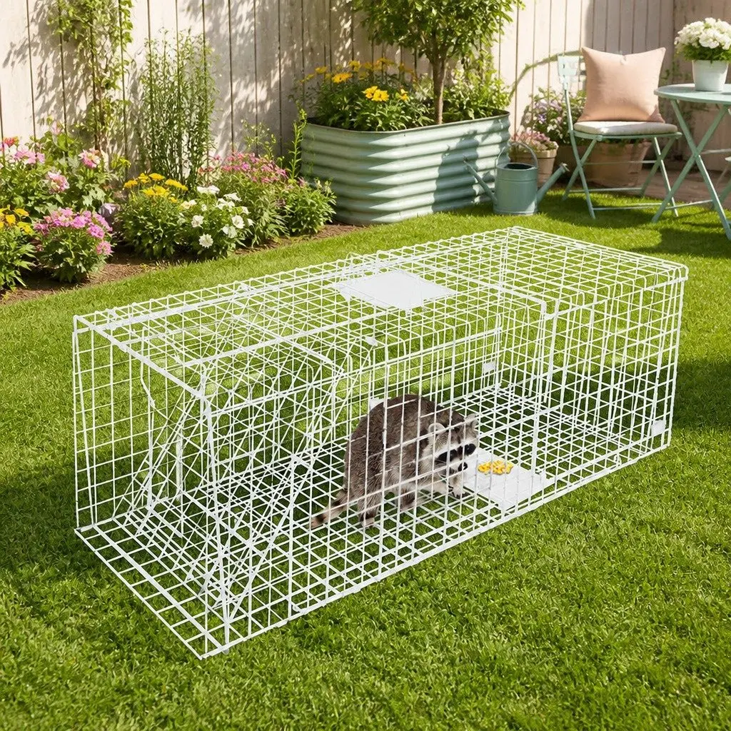 Large Humane Animal Trap Cage Possum Pest Control Collapsible 150x50cm Silver