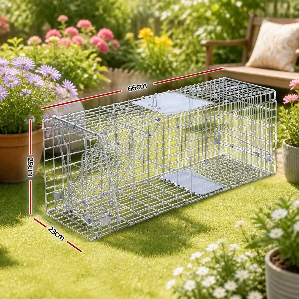 Humane Animal Trap Cage Spring Loaded Door Collapsible 66x23cm