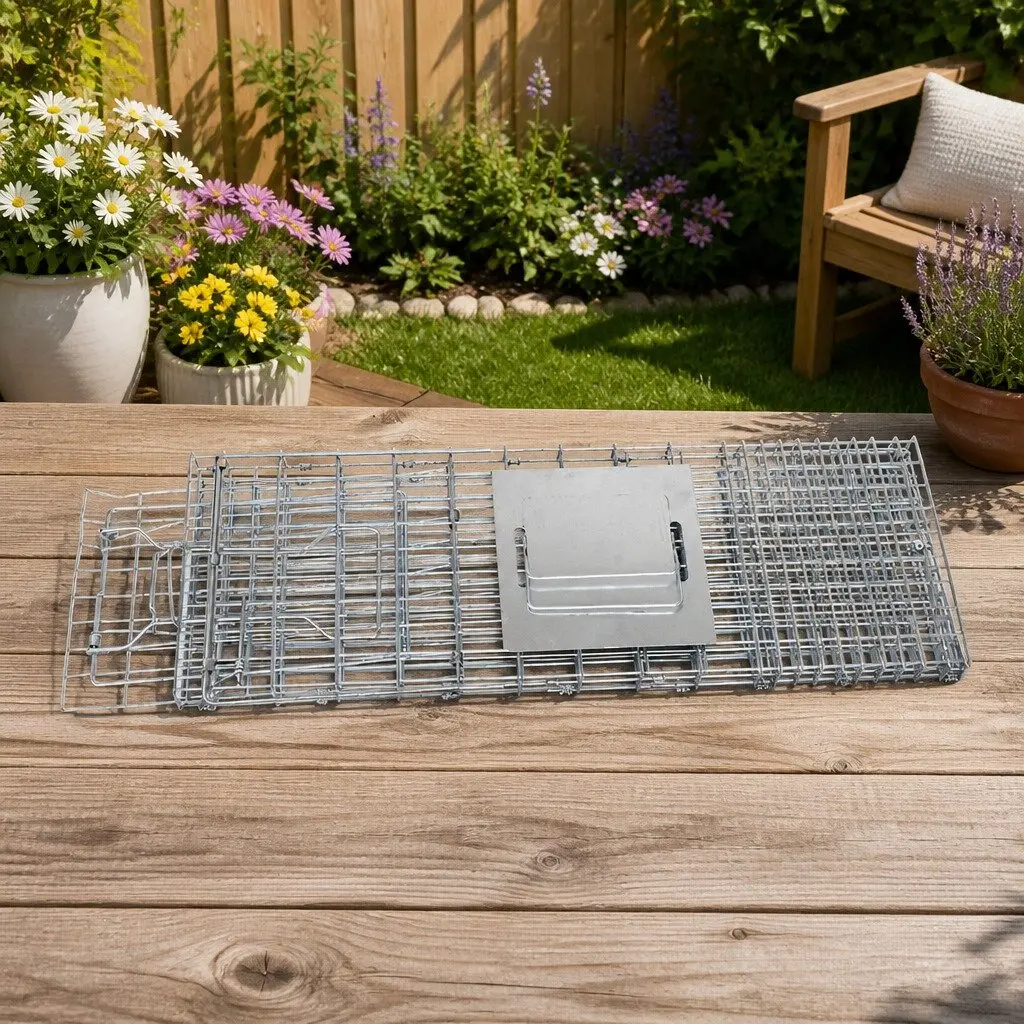 Humane Animal Trap Cage Spring Loaded Door Collapsible 66x23cm