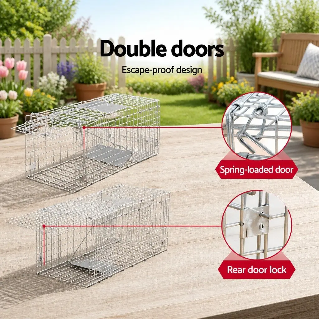 Humane Animal Trap Cage Spring Loaded Door Collapsible 66x23cm