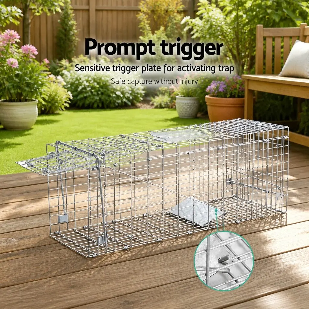 Humane Animal Trap Cage Spring Loaded Door Collapsible 66x23cm