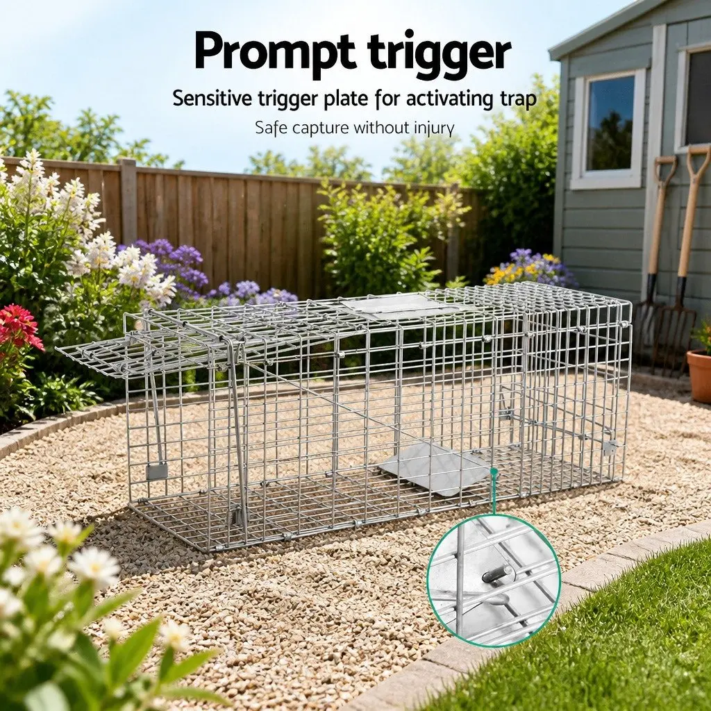 Large Humane Animal Trap Cage Spring Loaded Door Collapsible 66x23cm