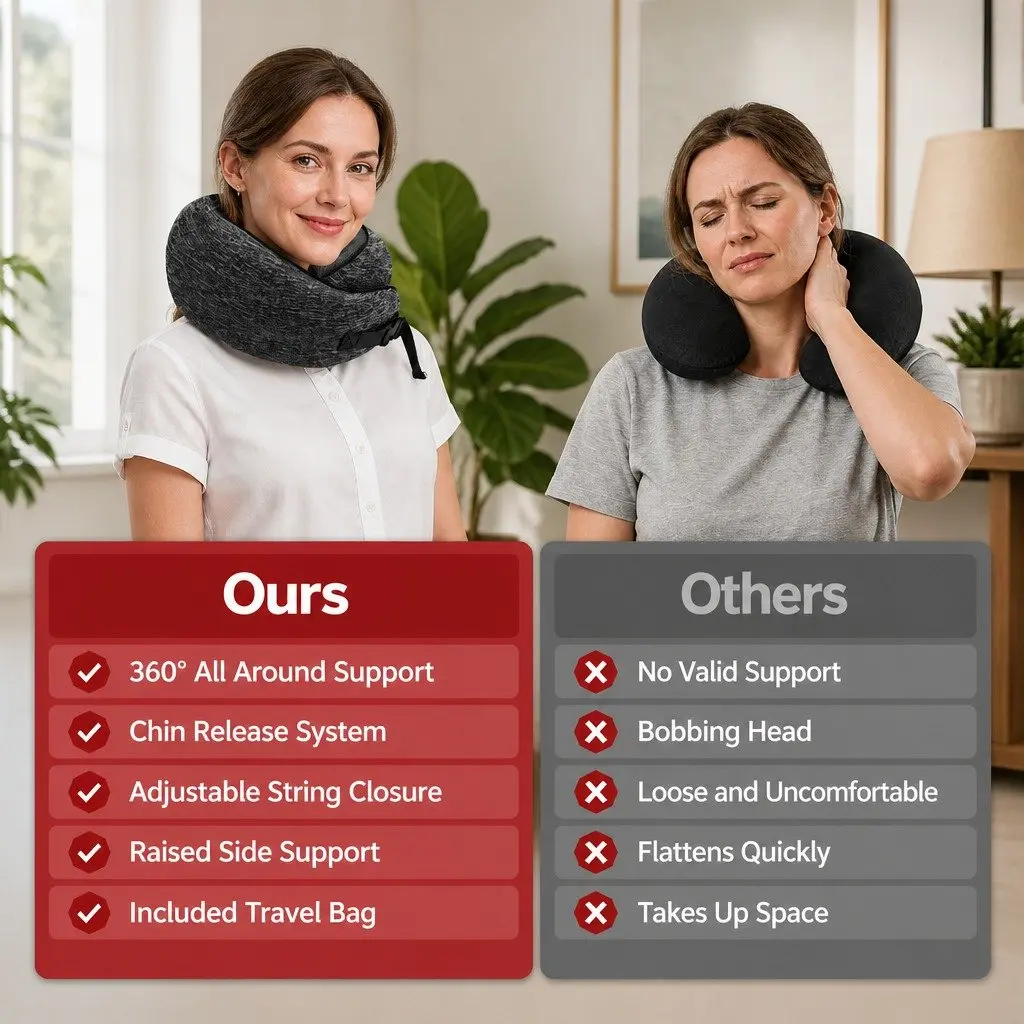 Travel Neck Pillow Memory Foam Ergonomic Support for Airplane Car Train Office