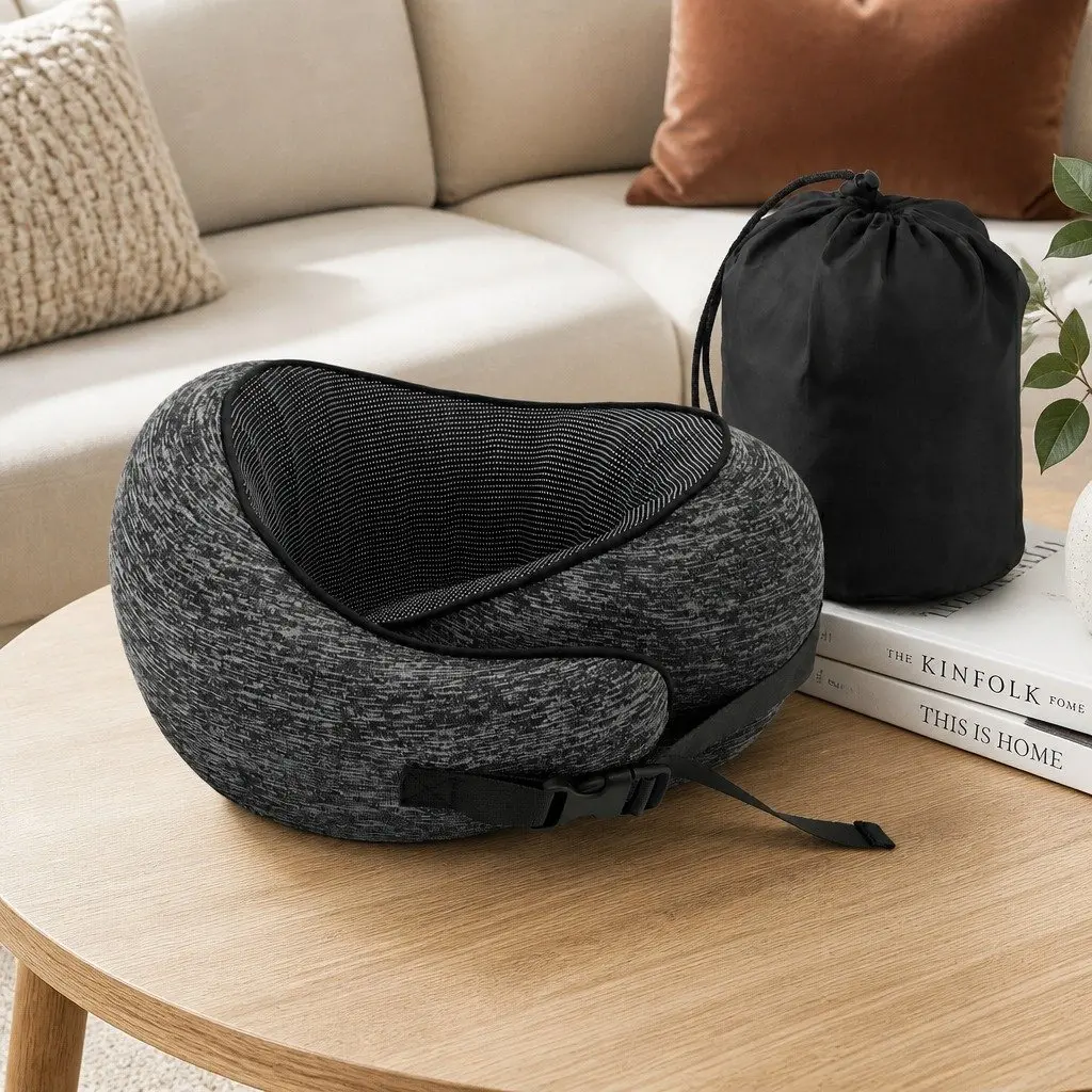 Travel Neck Pillow Memory Foam Ergonomic Support for Airplane Car Train Office