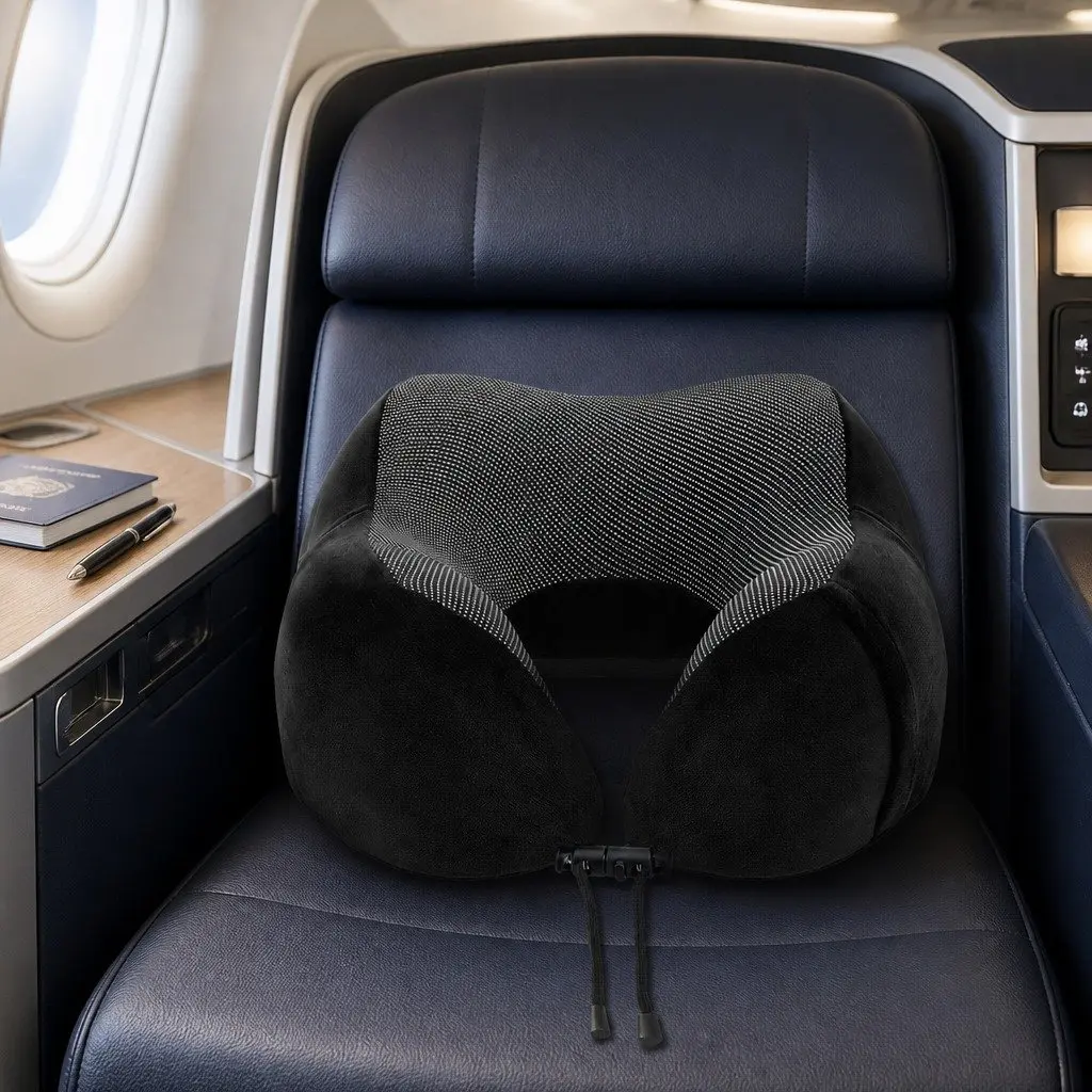 Travel Neck Pillow Memory Foam Airplane Pillow with Removable Washable Cover