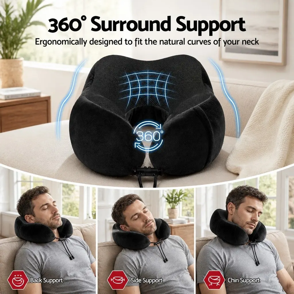 Travel Neck Pillow Memory Foam Airplane Pillow with Removable Washable Cover
