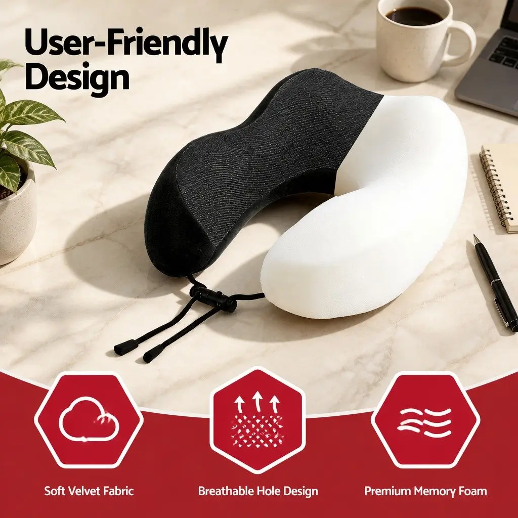 Travel Neck Pillow Memory Foam Airplane Pillow with Removable Washable Cover