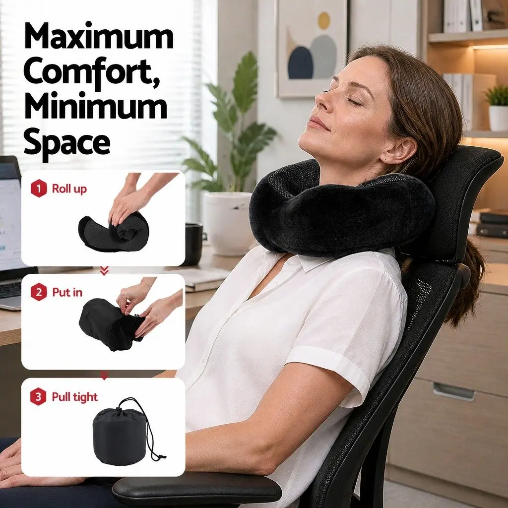 Travel Neck Pillow Memory Foam Airplane Pillow with Removable Washable Cover