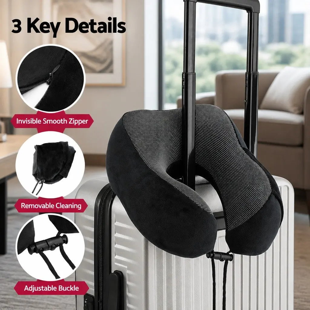 Travel Neck Pillow Memory Foam Airplane Pillow with Removable Washable Cover