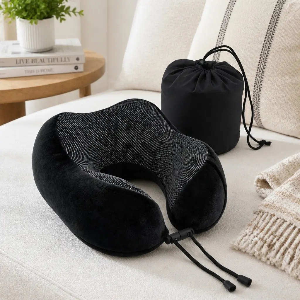 Travel Neck Pillow Memory Foam Airplane Pillow with Removable Washable Cover