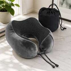 Travel Neck Pillow Memory Foam Grey Portable Airplane Car Office Pillow with