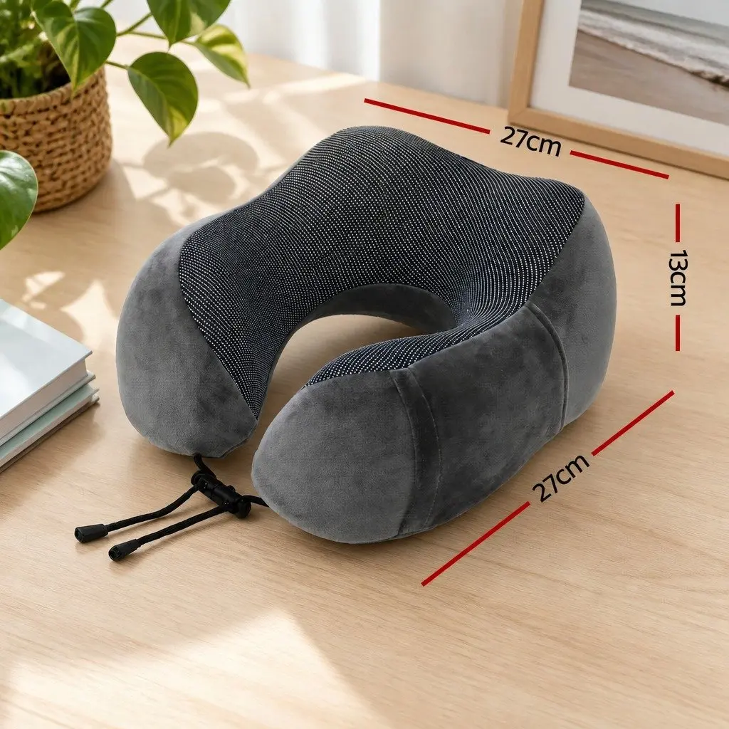 Travel Neck Pillow Memory Foam Grey Portable Airplane Car Office Pillow with