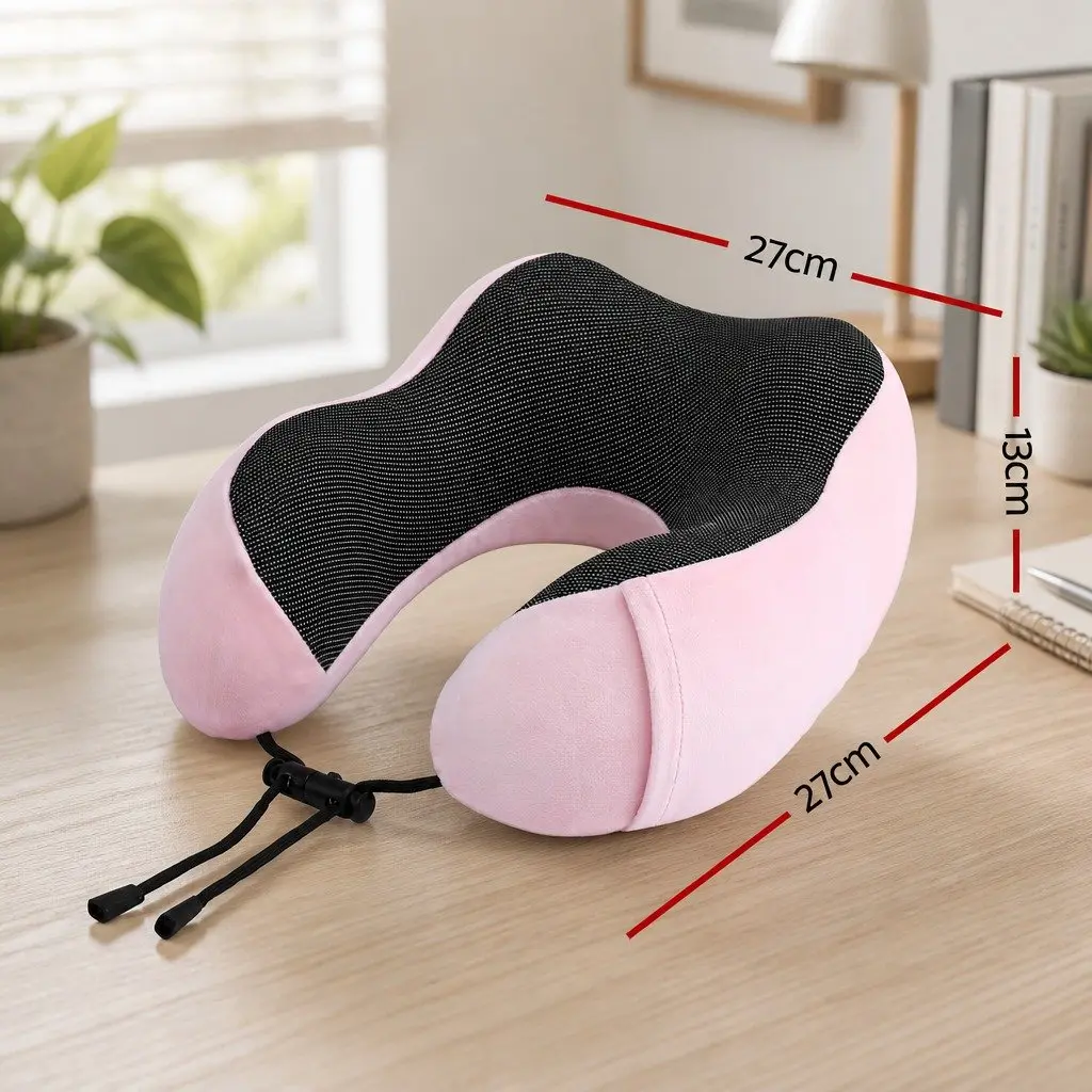 Travel Neck Pillow Memory Foam Portable Airplane Pillow with Storage Bag Pink