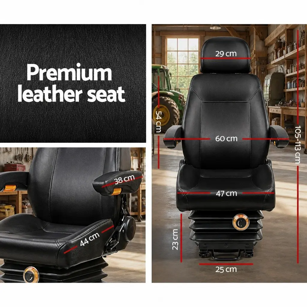 Heavy Duty Universal Tractor Seat Adjustable Suspension Black PU