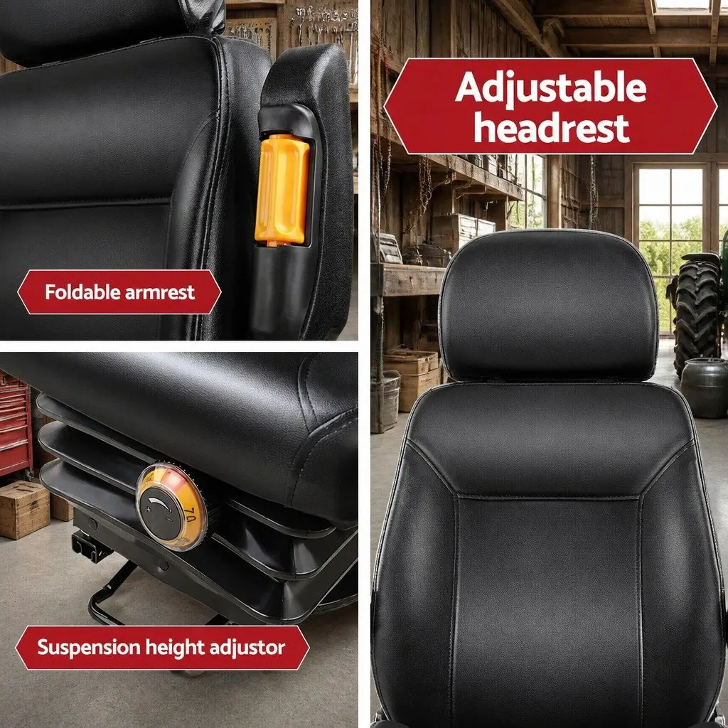 Heavy Duty Universal Tractor Seat Adjustable Suspension Black PU
