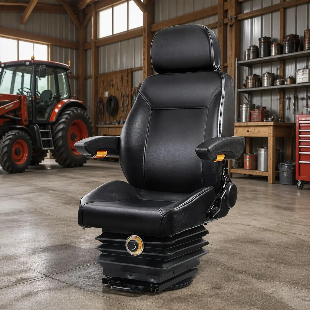 Heavy Duty Universal Tractor Seat Adjustable Suspension Black PU