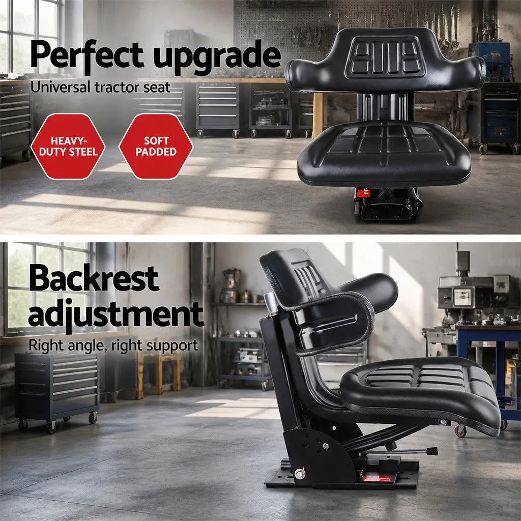 Universal Tractor Seat Adjustable Suspension Black 61 x 50 x 59 cm
