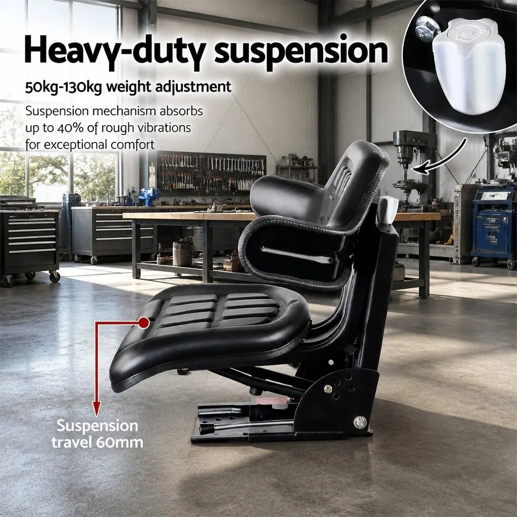 Universal Tractor Seat Adjustable Suspension Black 61 x 50 x 59 cm
