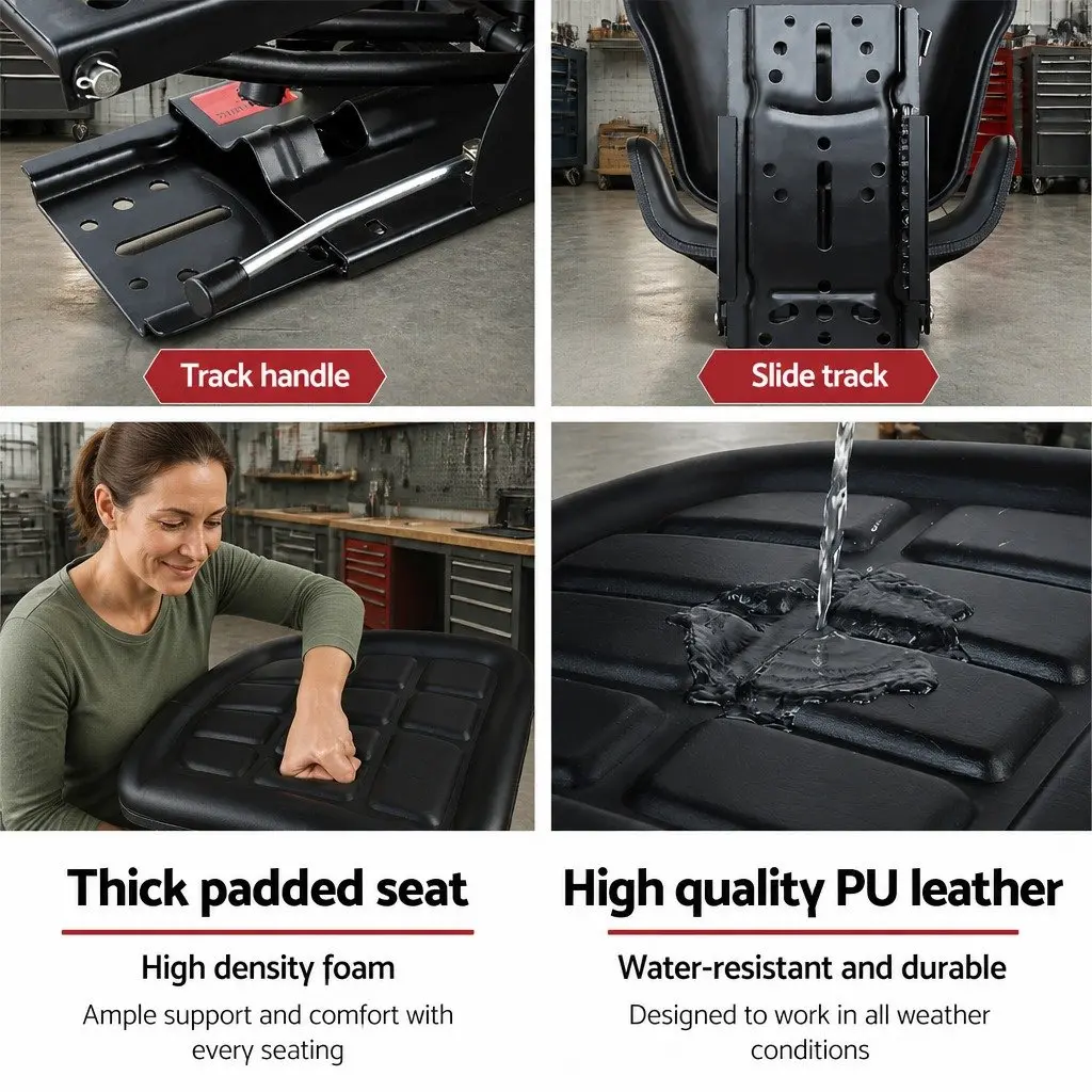 Universal Tractor Seat Adjustable Suspension Black 61 x 50 x 59 cm