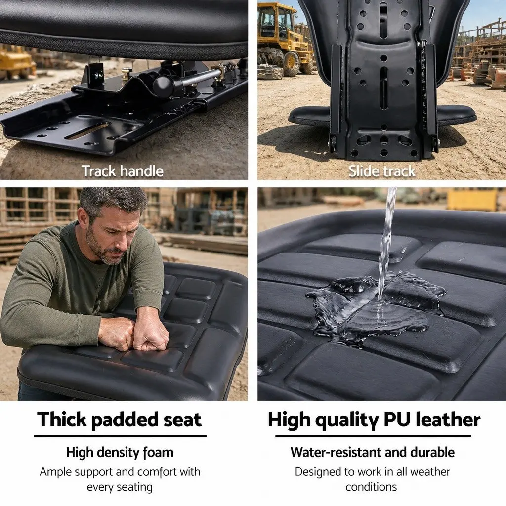 Universal Tractor Seat Heavy Machinery Replacement Chair Adjustable Sliding Track Black