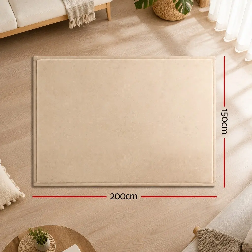 Tatami Mat Floor Mattress Coral Velvet 150cm x 200cm 3cm Thick Beige