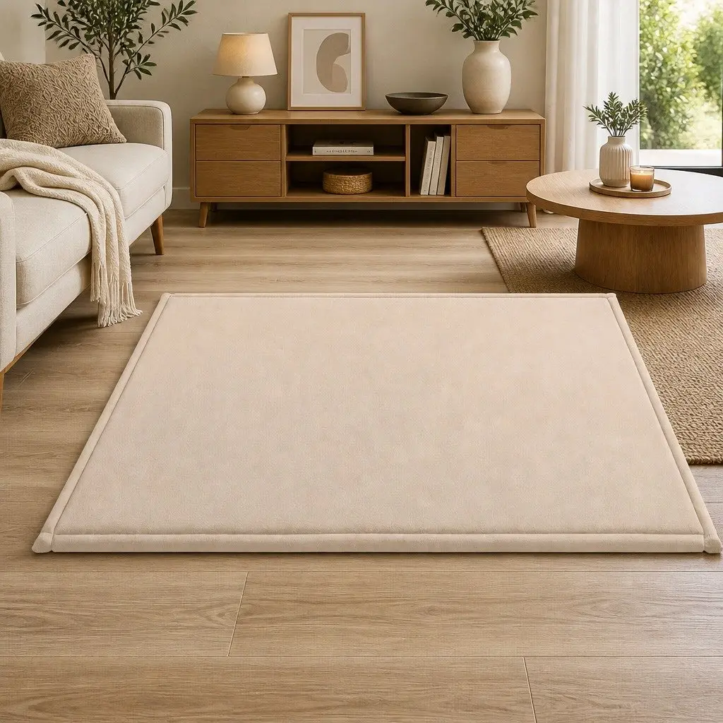 Tatami Mat Floor Mattress Coral Velvet 150cm x 200cm 3cm Thick Beige