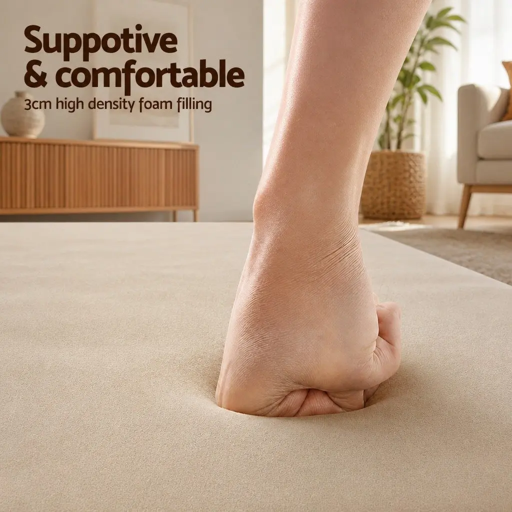 Tatami Mat Floor Mattress Coral Velvet 150cm x 200cm 3cm Thick Beige