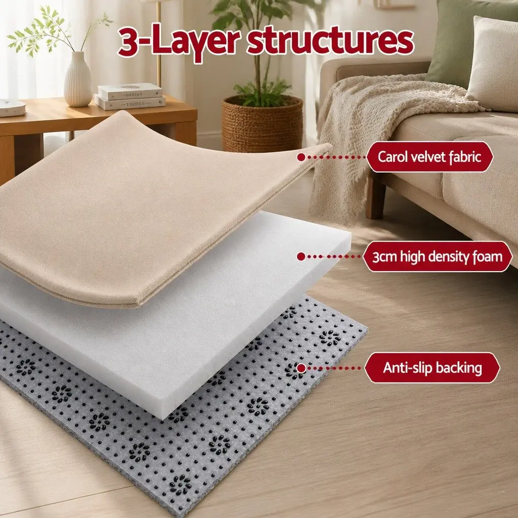 Tatami Mat Floor Mattress Coral Velvet 150cm x 200cm 3cm Thick Beige