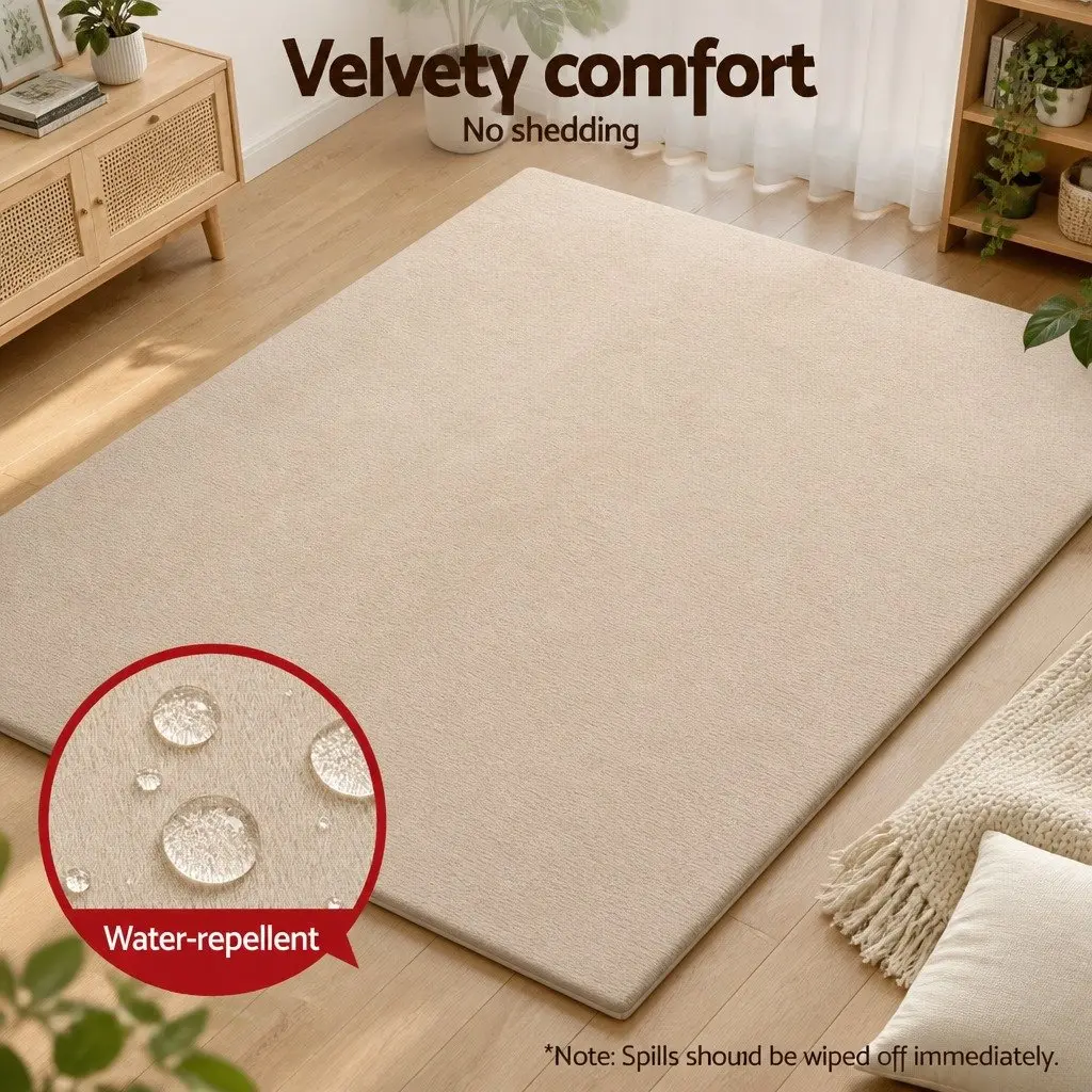 Tatami Mat Floor Mattress Coral Velvet 150cm x 200cm 3cm Thick Beige