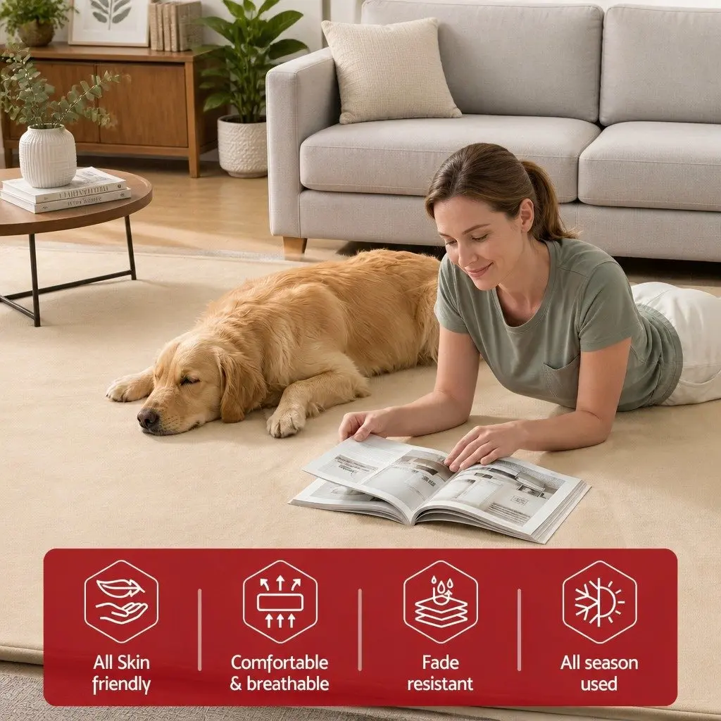 Tatami Mat Floor Mattress Coral Velvet 150cm x 200cm 3cm Thick Beige