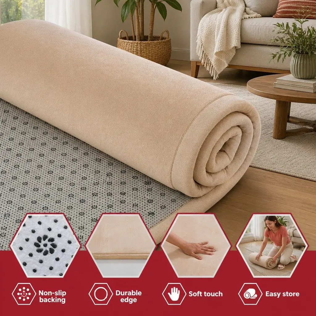 Tatami Mat Floor Mattress Coral Velvet 150cm x 200cm 3cm Thick Beige