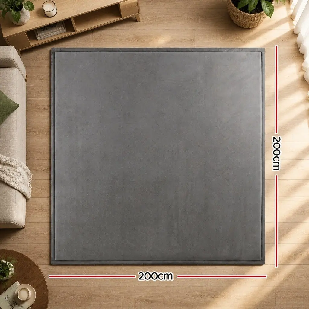 Tatami Floor Mat Grey 200cm x 200cm Coral Velvet Foam Cushion