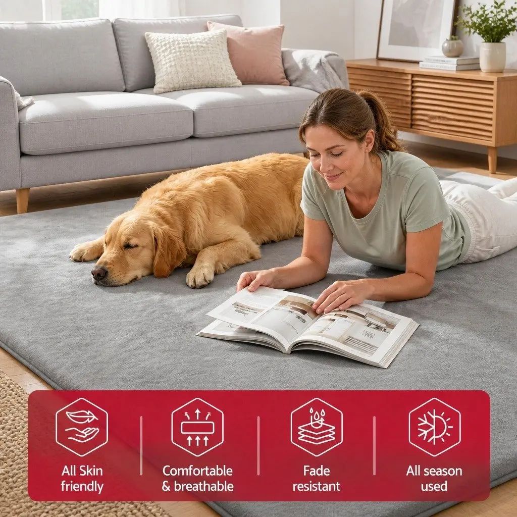 Tatami Floor Mat Grey 200cm x 200cm Coral Velvet Foam Cushion