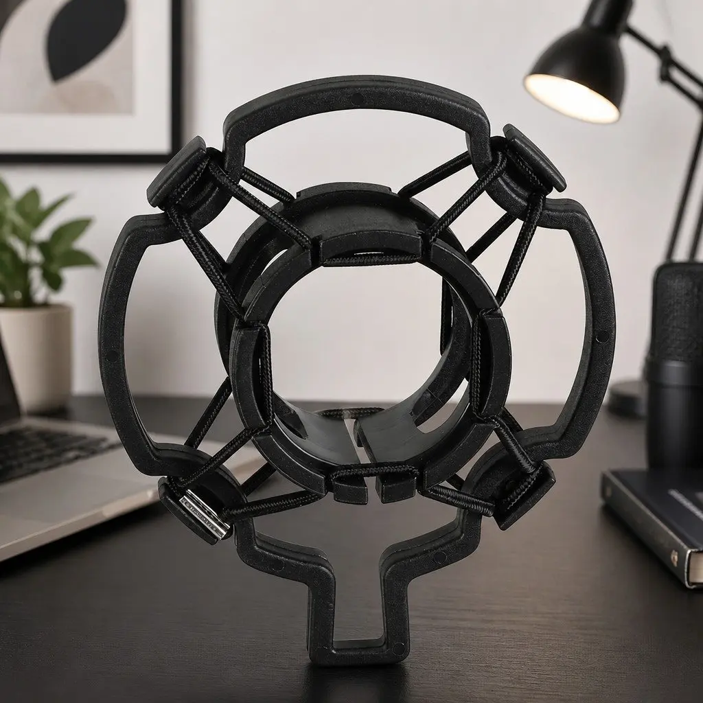 Desktop Microphone Stand Adjustable Height 30-42cm Gooseneck 34cm with Pop Filter Shock Mount Weighted Base