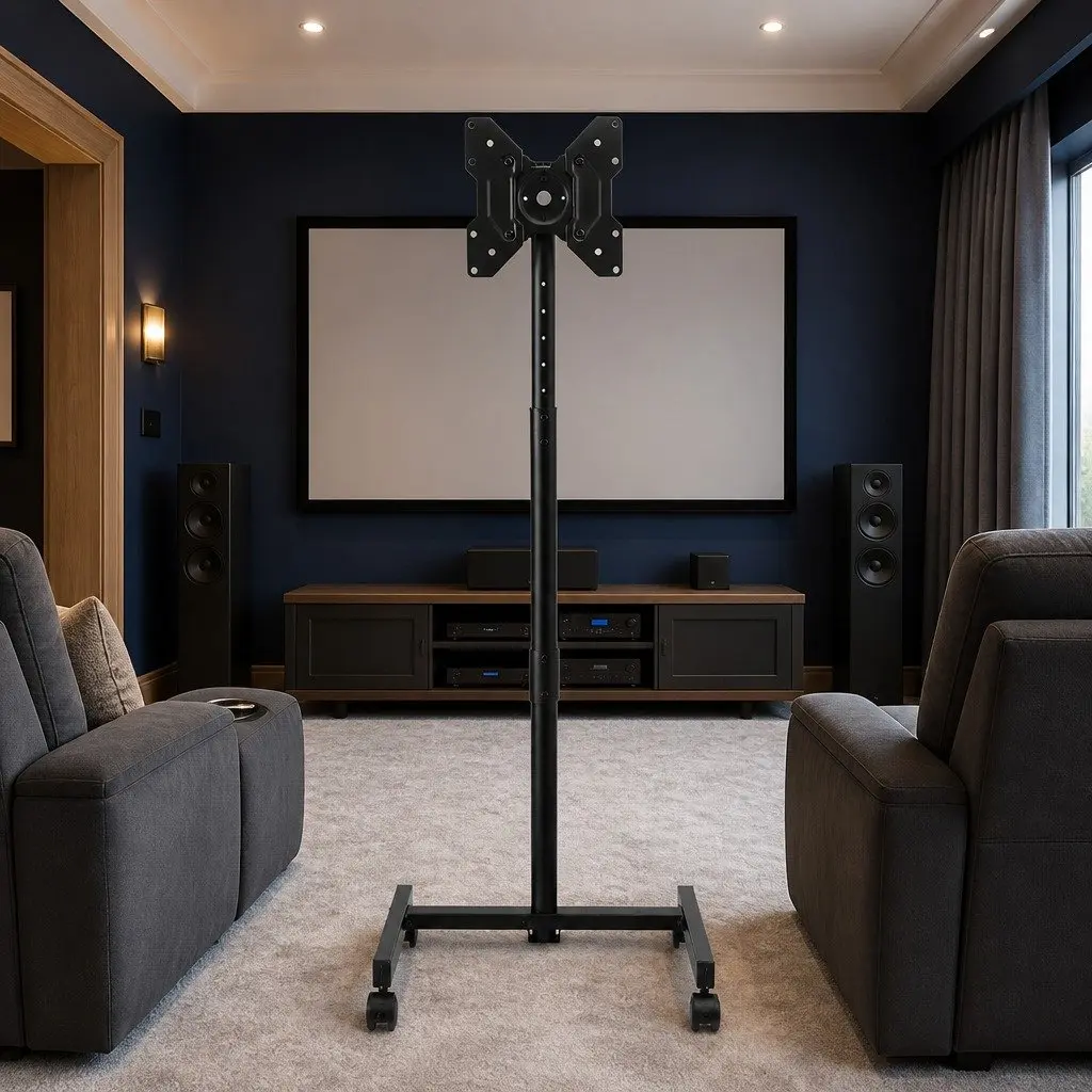 TV Stand Adjustable Height Tilt 13-50 Inch Mobile Black
