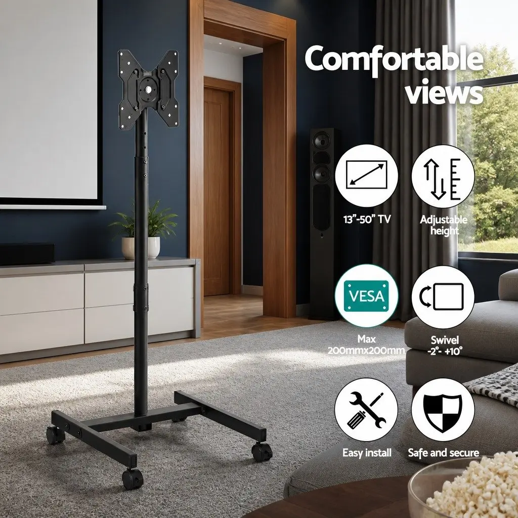 TV Stand Adjustable Height Tilt 13-50 Inch Mobile Black