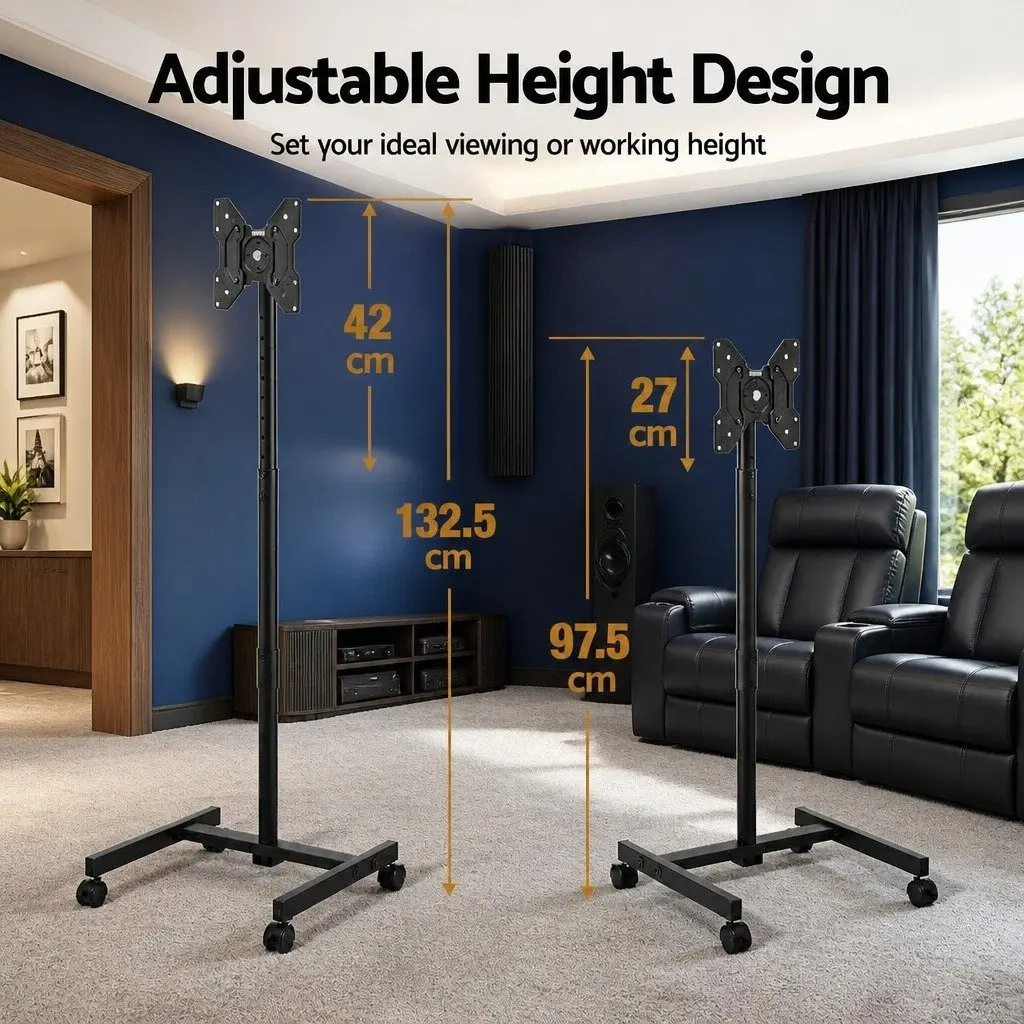 TV Stand Adjustable Height Tilt 13-50 Inch Mobile Black