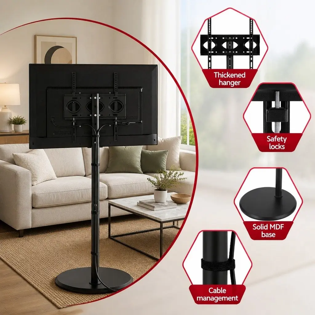Adjustable Height Mobile TV Stand with Tilt 32-55 Inch Black
