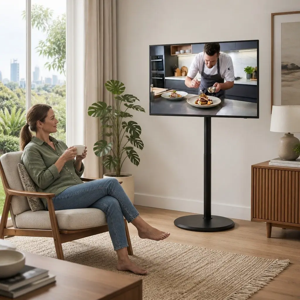 Adjustable Height Mobile TV Stand with Tilt 32-55 Inch Black