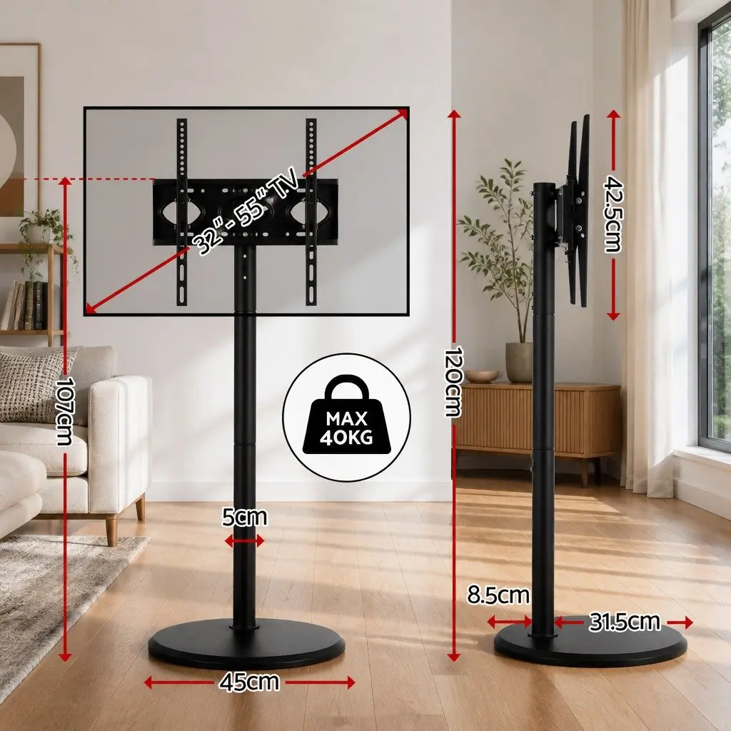 Adjustable Height Mobile TV Stand with Tilt 32-55 Inch Black