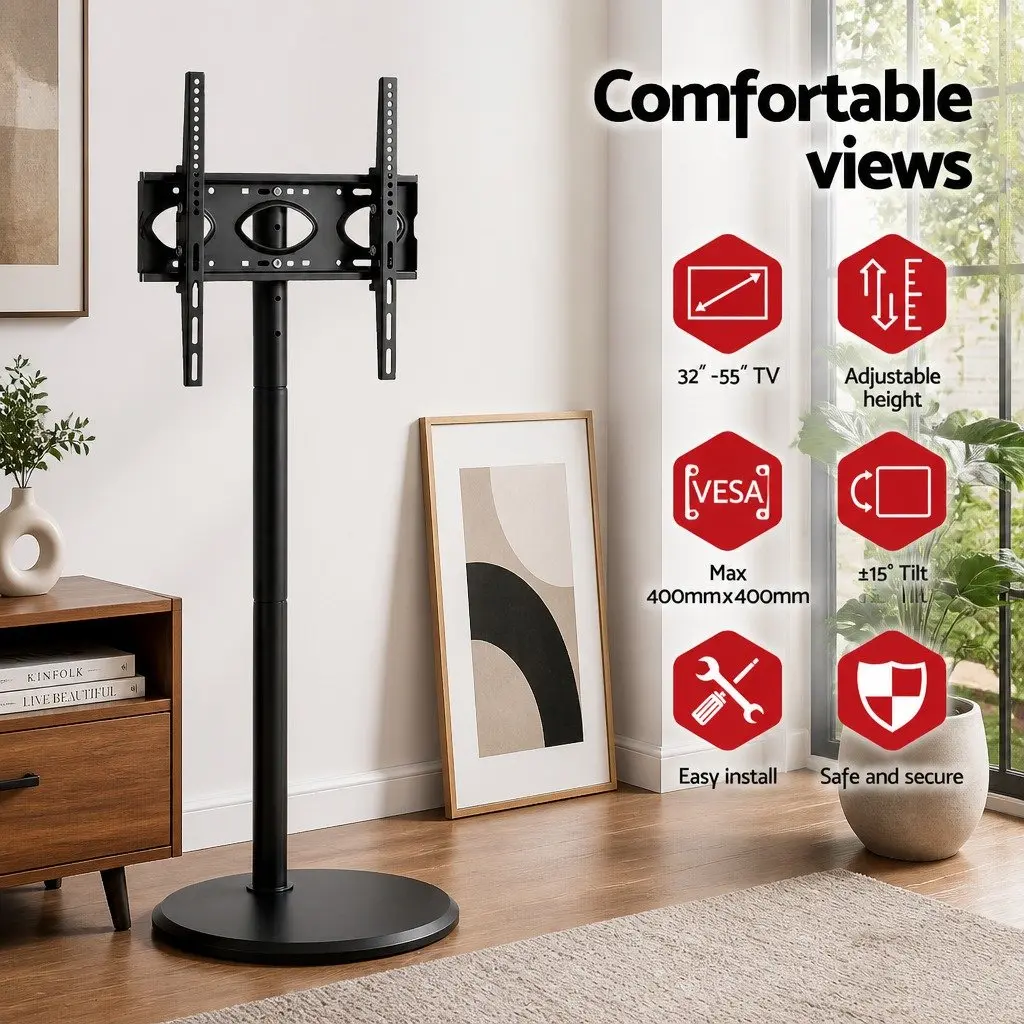Adjustable Height Mobile TV Stand with Tilt 32-55 Inch Black