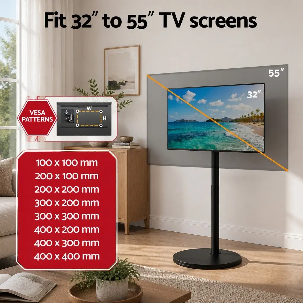 Adjustable Height Mobile TV Stand with Tilt 32-55 Inch Black