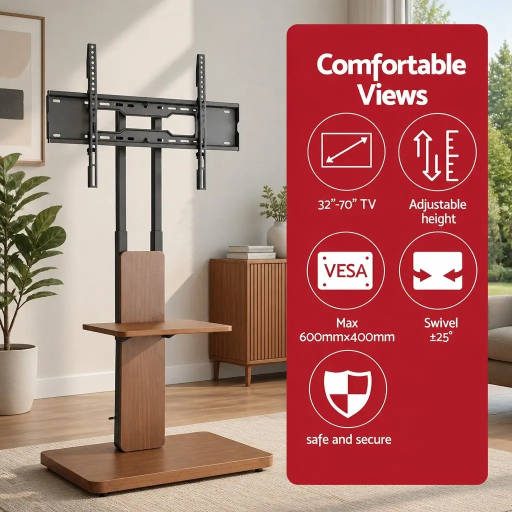 TV Stand Swivel Height Adjustable Wooden Base for 32-70 Inch TVs