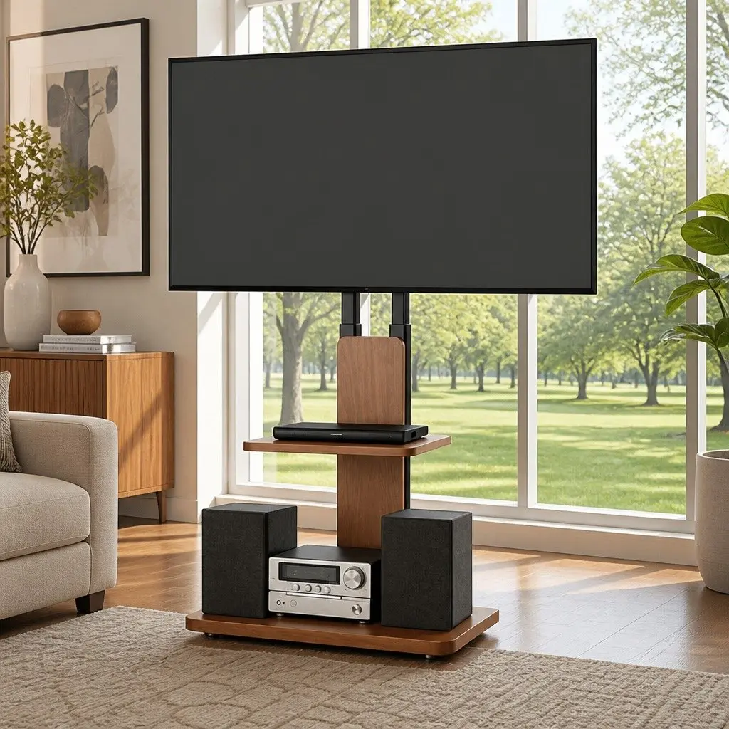TV Stand Swivel Height Adjustable Wooden Base for 32-70 Inch TVs