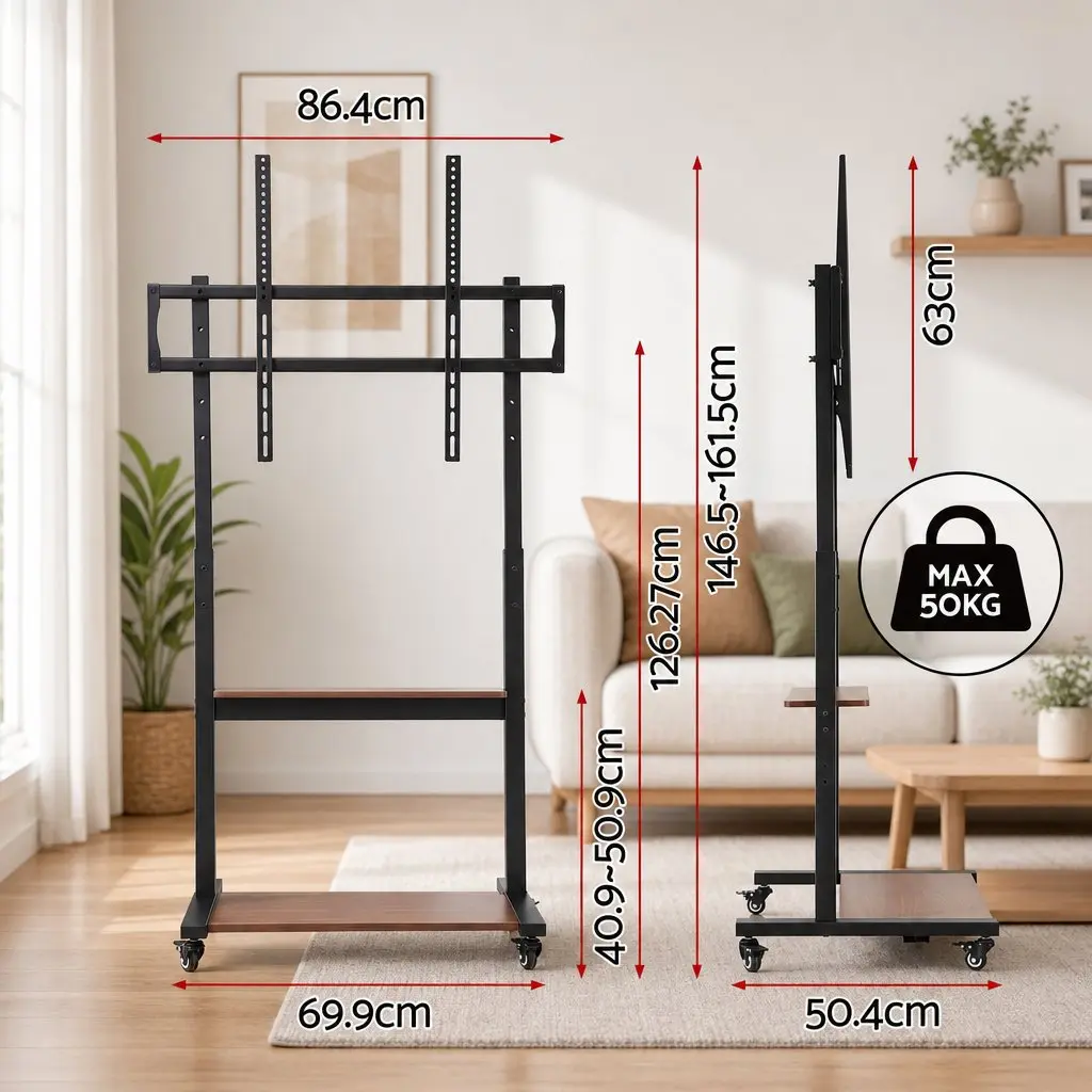 Mobile TV Stand Cart 40-100 Inch Adjustable Height Lockable Wheels Storage