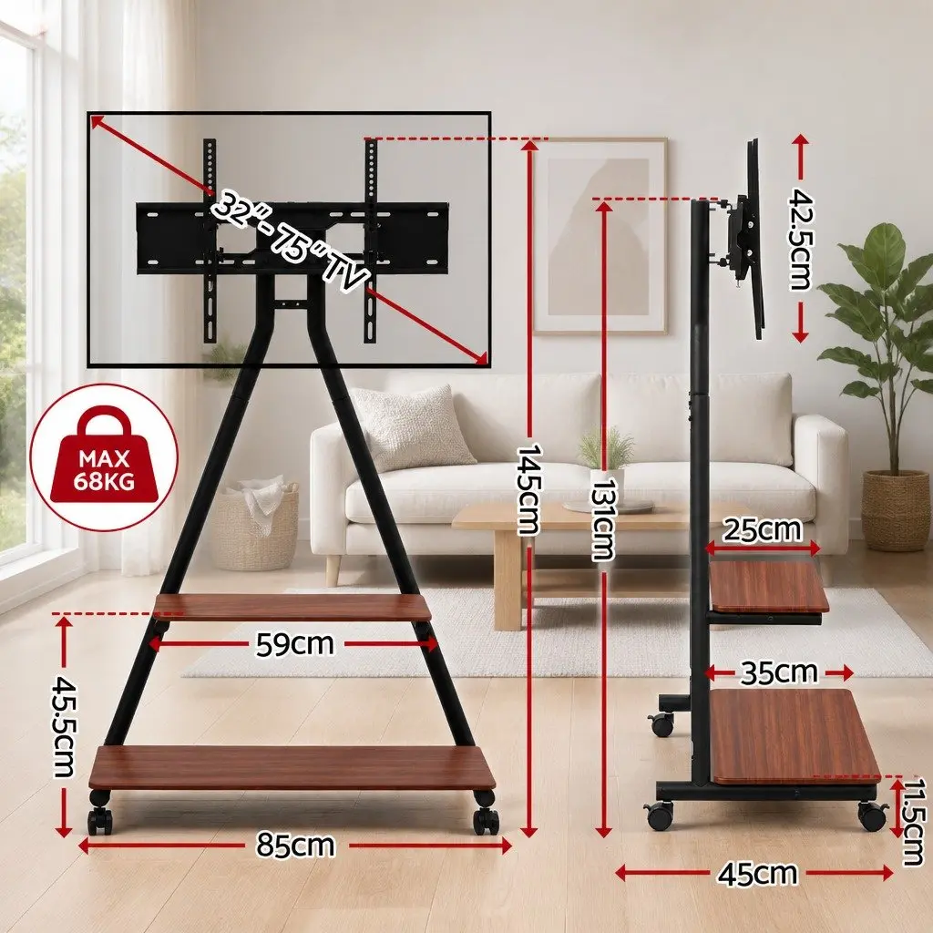 Mobile TV Stand Heavy Duty Steel Frame 32-75 Inch
