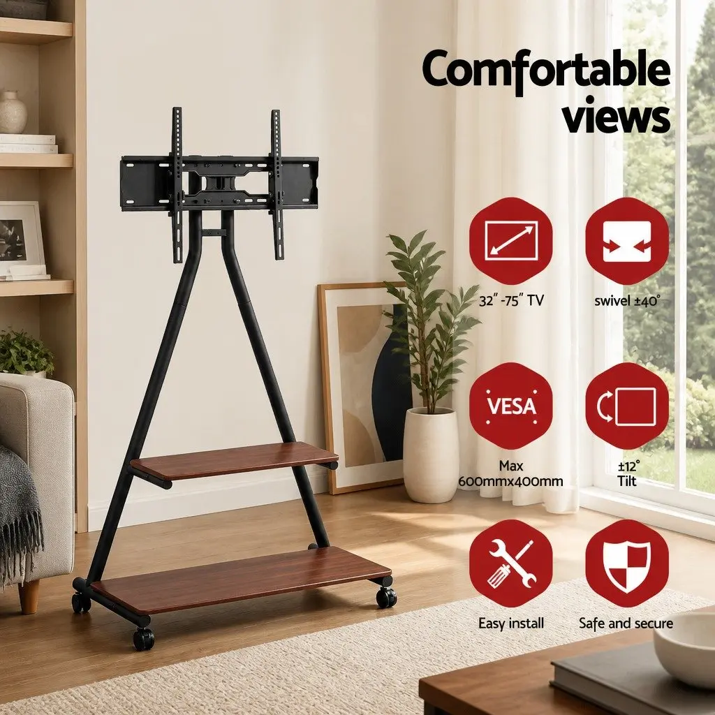 Mobile TV Stand Heavy Duty Steel Frame 32-75 Inch